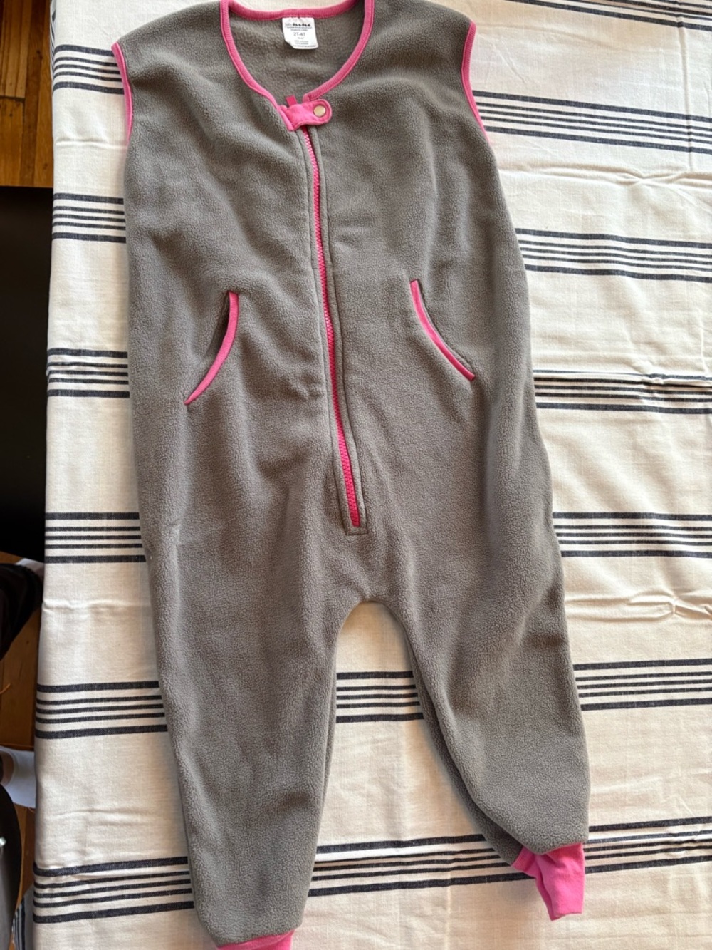 Children's Gray Fleece Footie with Pink Trim